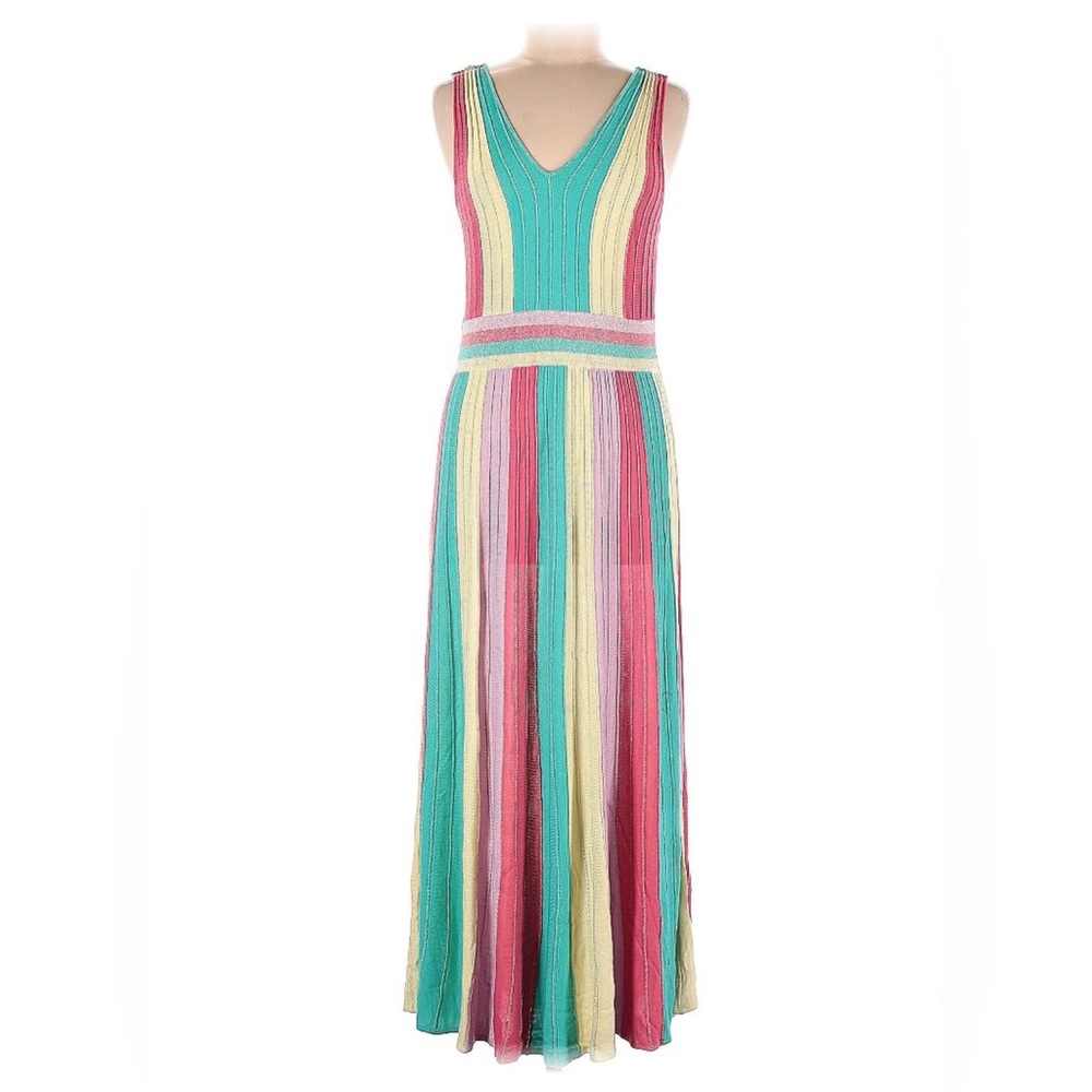 find me now sparkly rainbow blue yellow pink purple sleeveless knit maxi dress